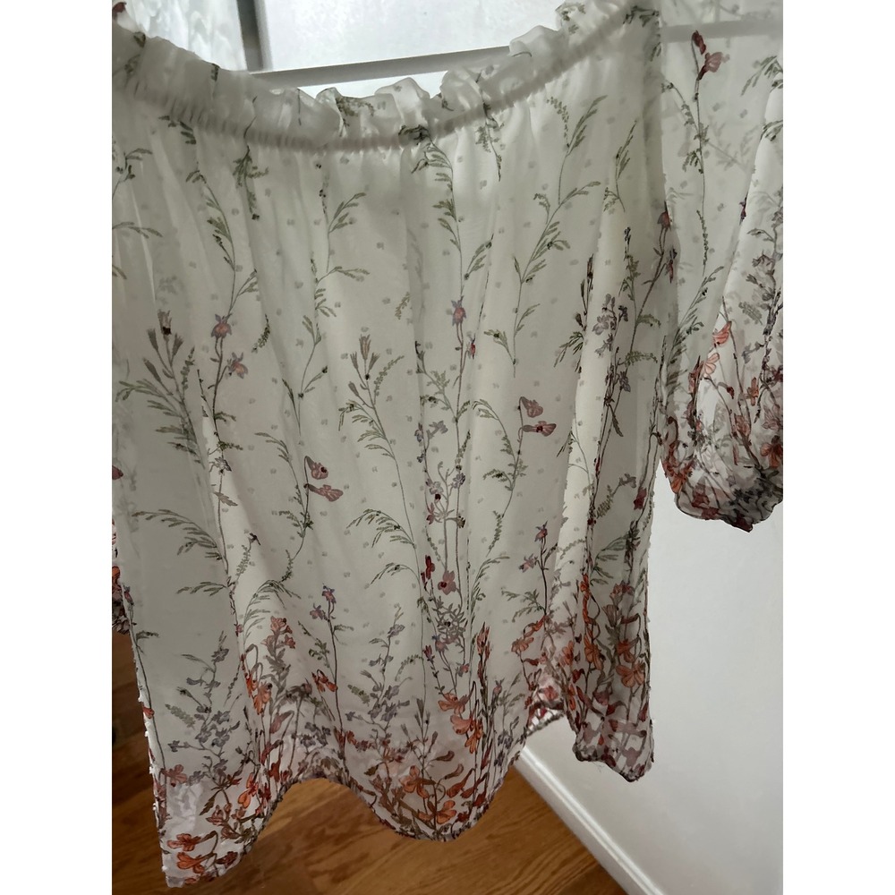 Alice Blue Stitch Fix Floral Swiss Dot Off Shoulder Blouse White Medium